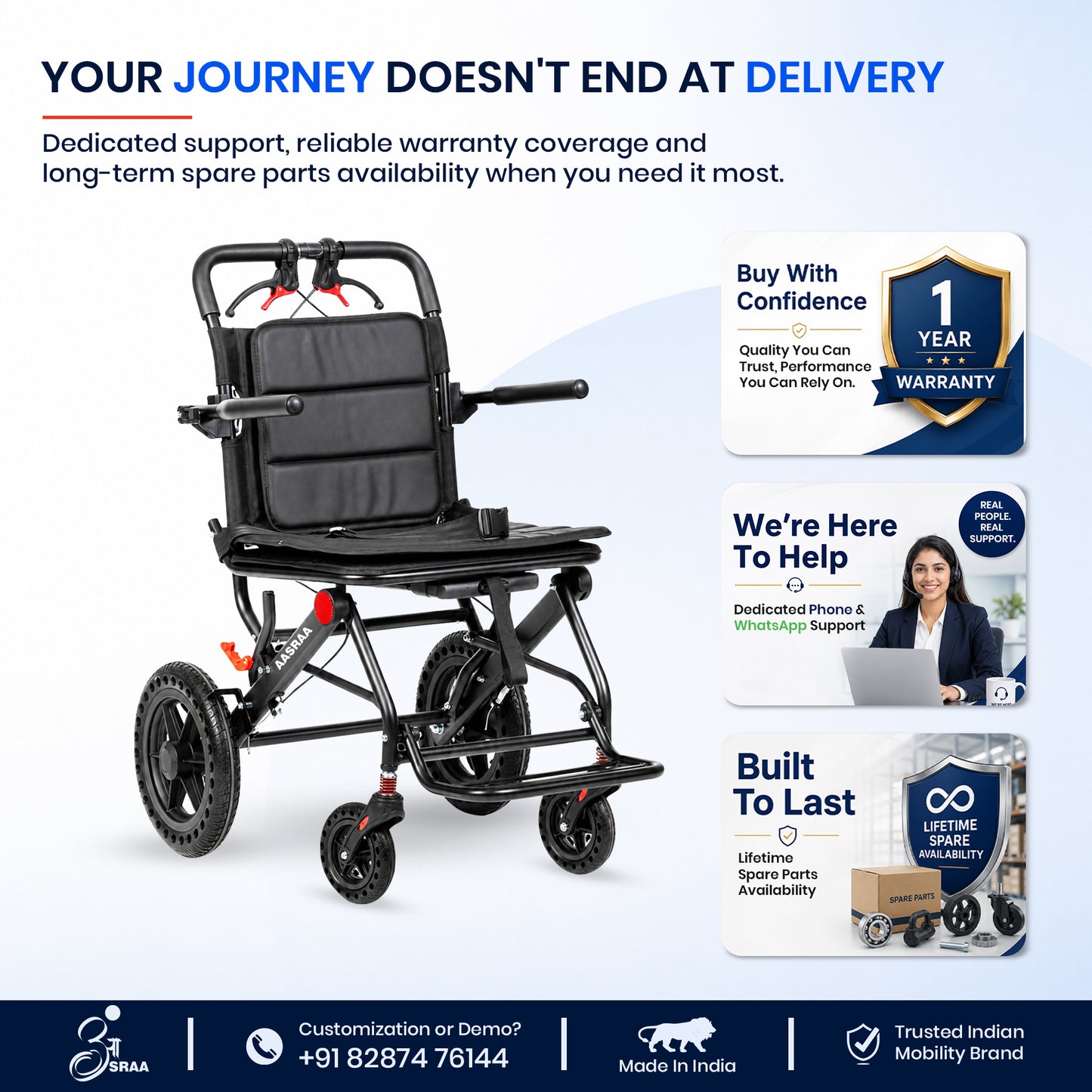 Aasraa Flyte Plus AR137B | Lightweight Travel Wheelchair (19 Inch Seat Width / AL Frame)