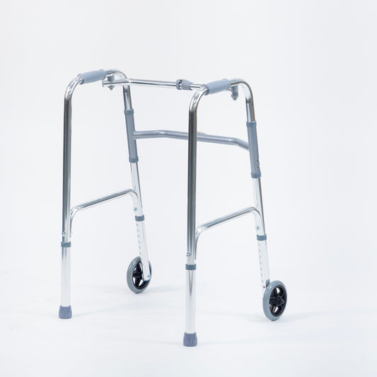 Aasraa Chromemate+ ARW35C | Aluminium Folding Walker With Wheels & Dual Walking Modes (Shiny Finish)