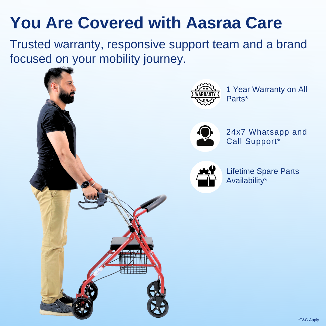 Aasraa Red Rover Rollator ARR05R | Four Wheel Rollator Walker