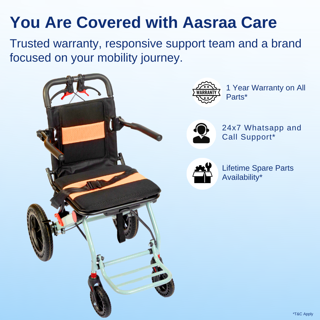 Aasraa Flyte Go AR107Y | Lightweight Travel Wheelchair (16 Inch Seat Width / MS Frame)