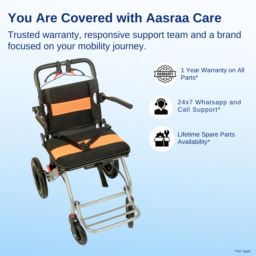 Aasraa Flyte Go Plus AR117S | Lightweight Travel Wheelchair (18 Inch Seat Width / MS Frame)