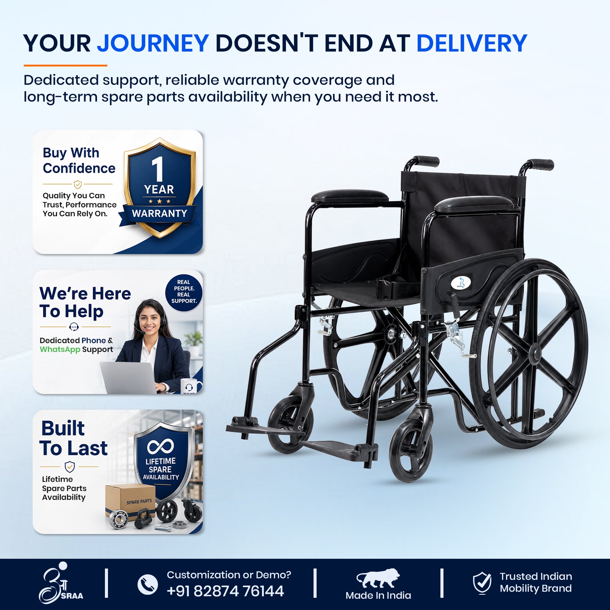 Aasraa Budget AR209B | Compact Folding Wheelchair