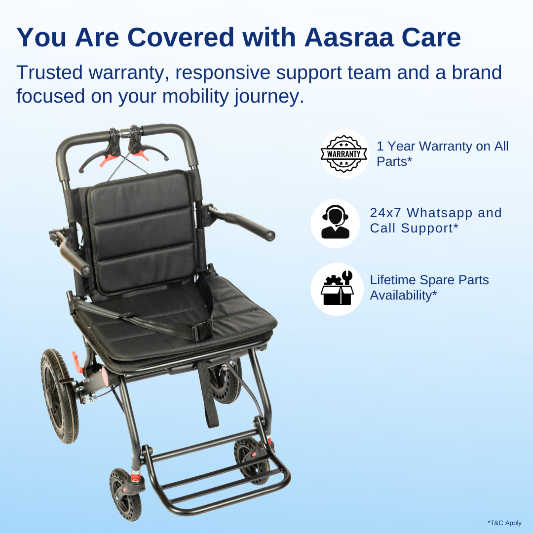 Aasraa Flyte Plus AR137B | Lightweight Travel Wheelchair (19 Inch Seat Width / AL Frame)
