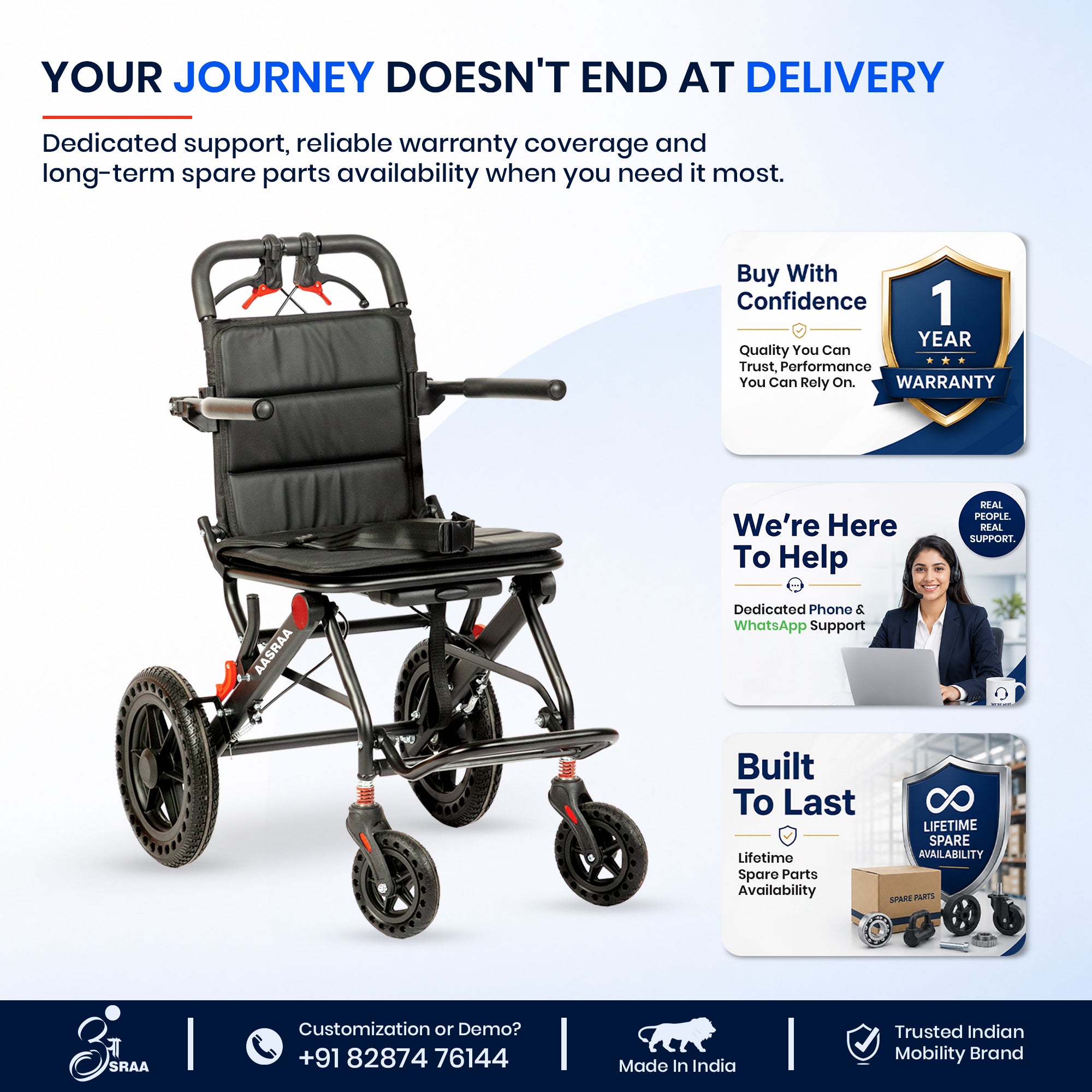 Aasraa Flyte Lite AR127B | Lightweight Travel Wheelchair (16 Inch Seat Width / AL Frame)