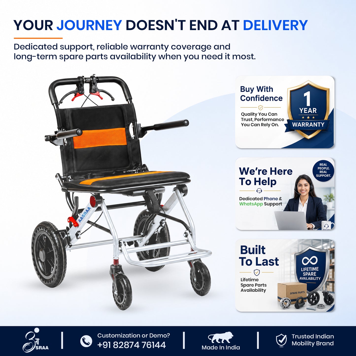 Aasraa Flyte Go Plus AR117S | Lightweight Travel Wheelchair (18 Inch Seat Width / MS Frame)