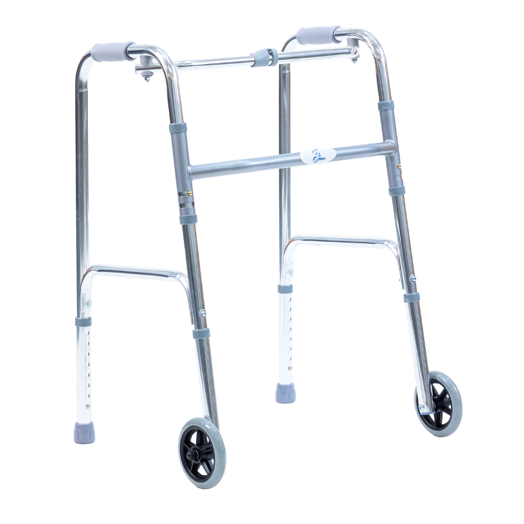 Aasraa Chromemate+ ARW35C | Aluminium Folding Walker With Wheels & Dual Walking Modes (Shiny Finish)