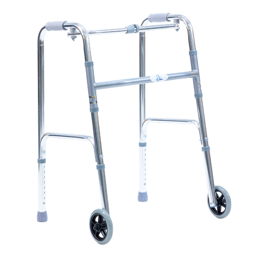 Aasraa Chromemate+ ARW35C | Aluminium Folding Walker With Wheels & Dual Walking Modes (Shiny Finish)