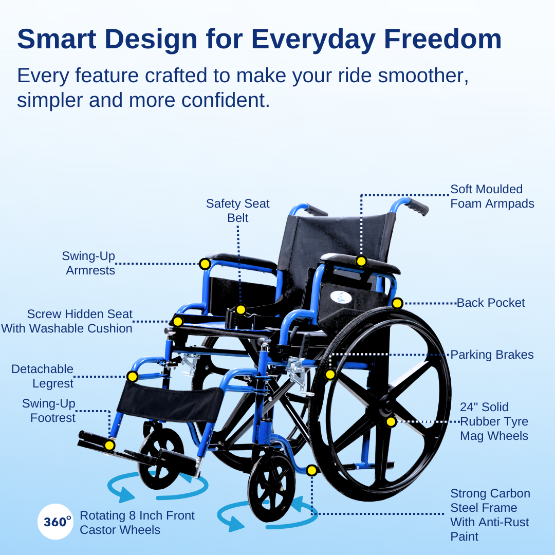 Aasraa Sturdi AR803E | Designed For Daily Use Manual Wheelchair