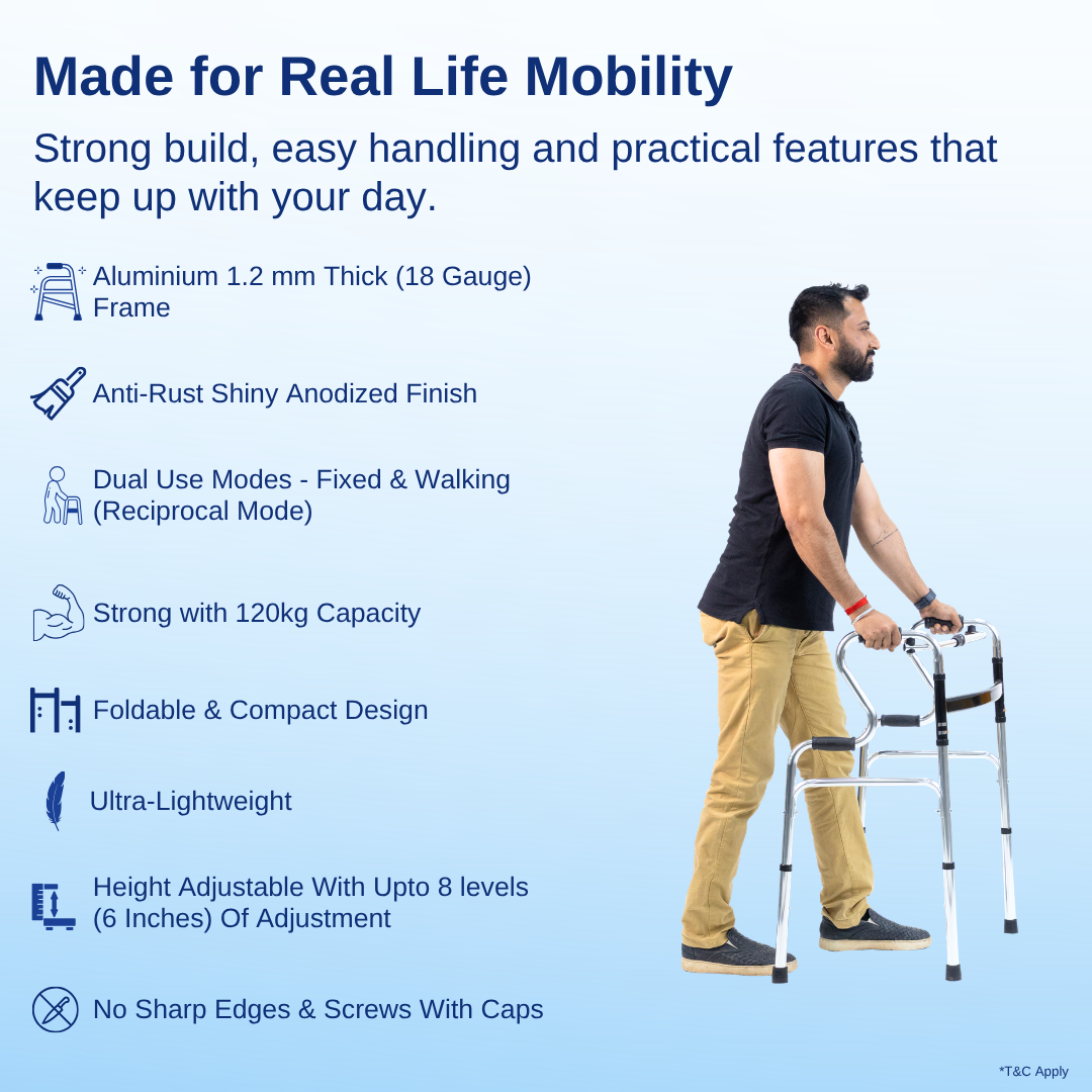 Aasraa Stepsure ARS05C | Aluminium Folding Step Walker With Dual Walking Modes (Shiny Finish)