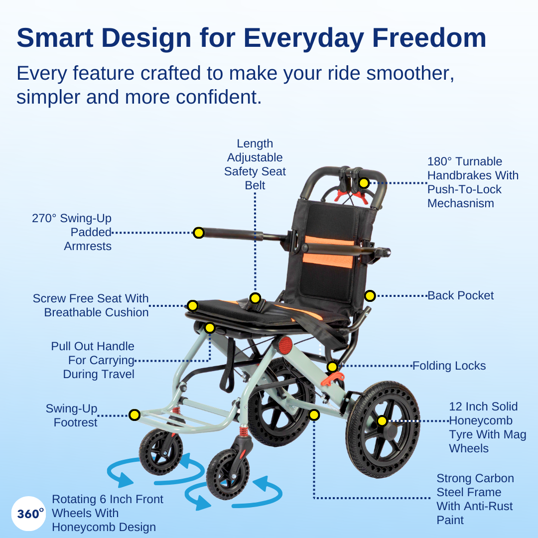 Aasraa Flyte Go AR107Y | Lightweight Travel Wheelchair (16 Inch Seat Width / MS Frame)