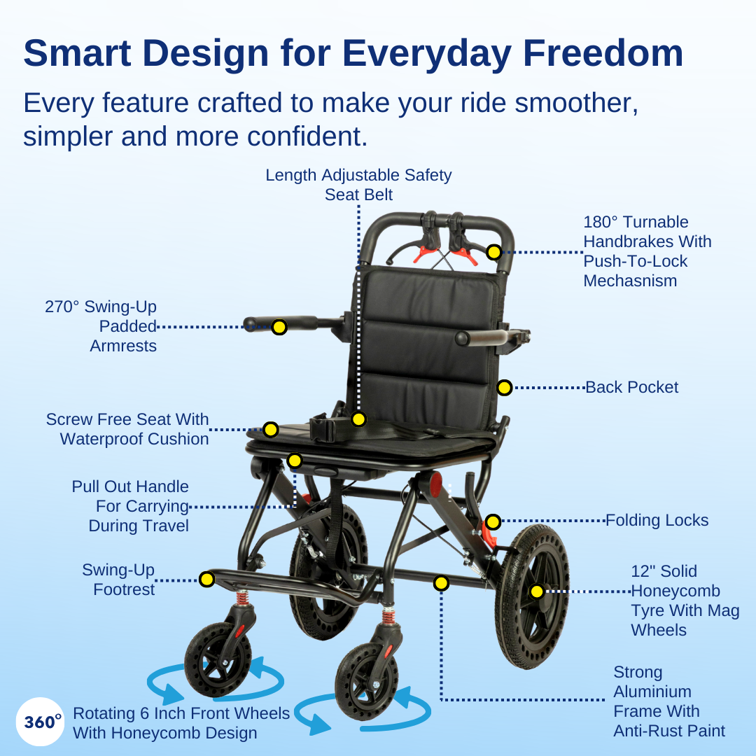 Aasraa Flyte Lite AR127B | Lightweight Travel Wheelchair (16 Inch Seat Width / AL Frame)