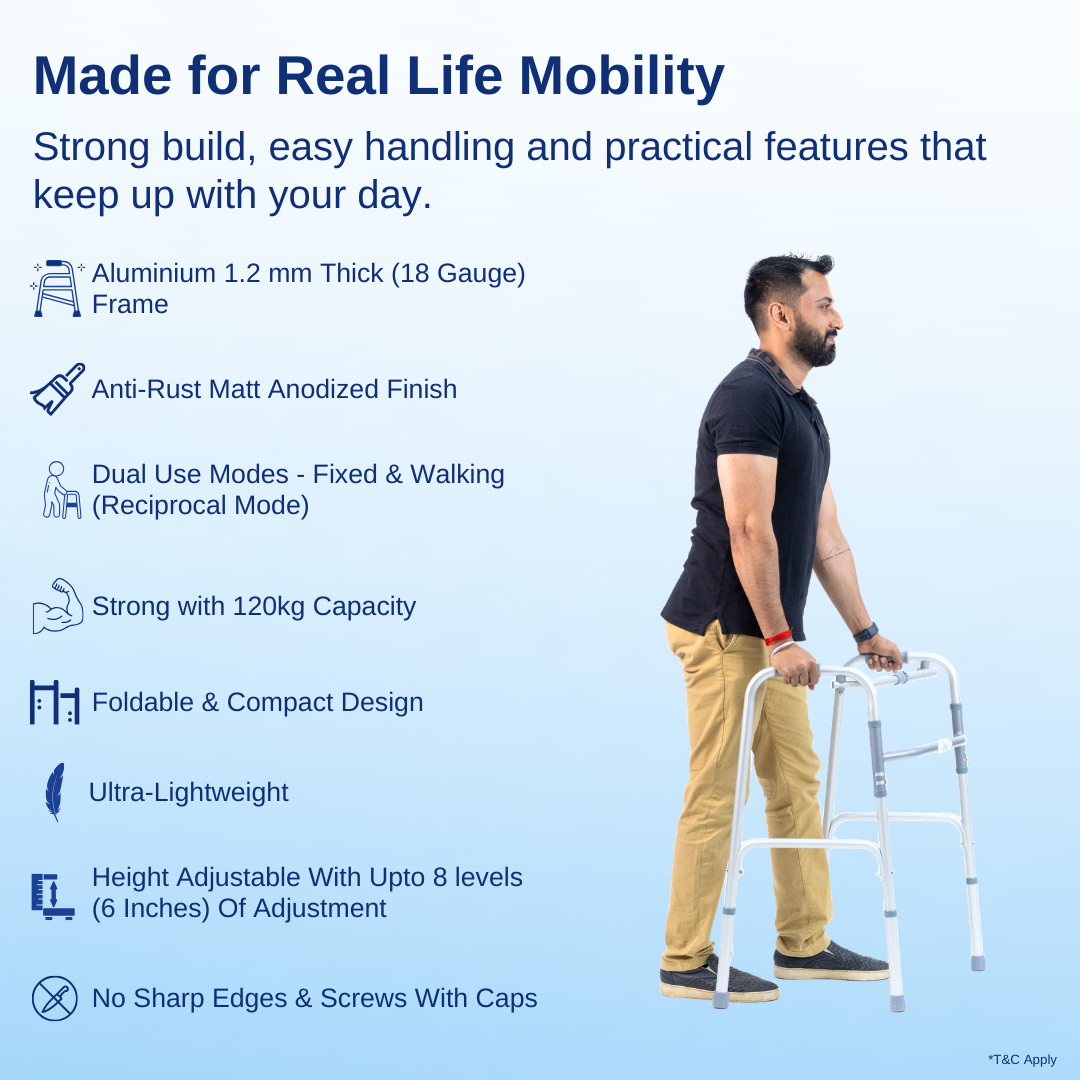 Aasraa Easystep ARW25A | Aluminium Folding Walker With Dual Walking Modes (Matt Finish)