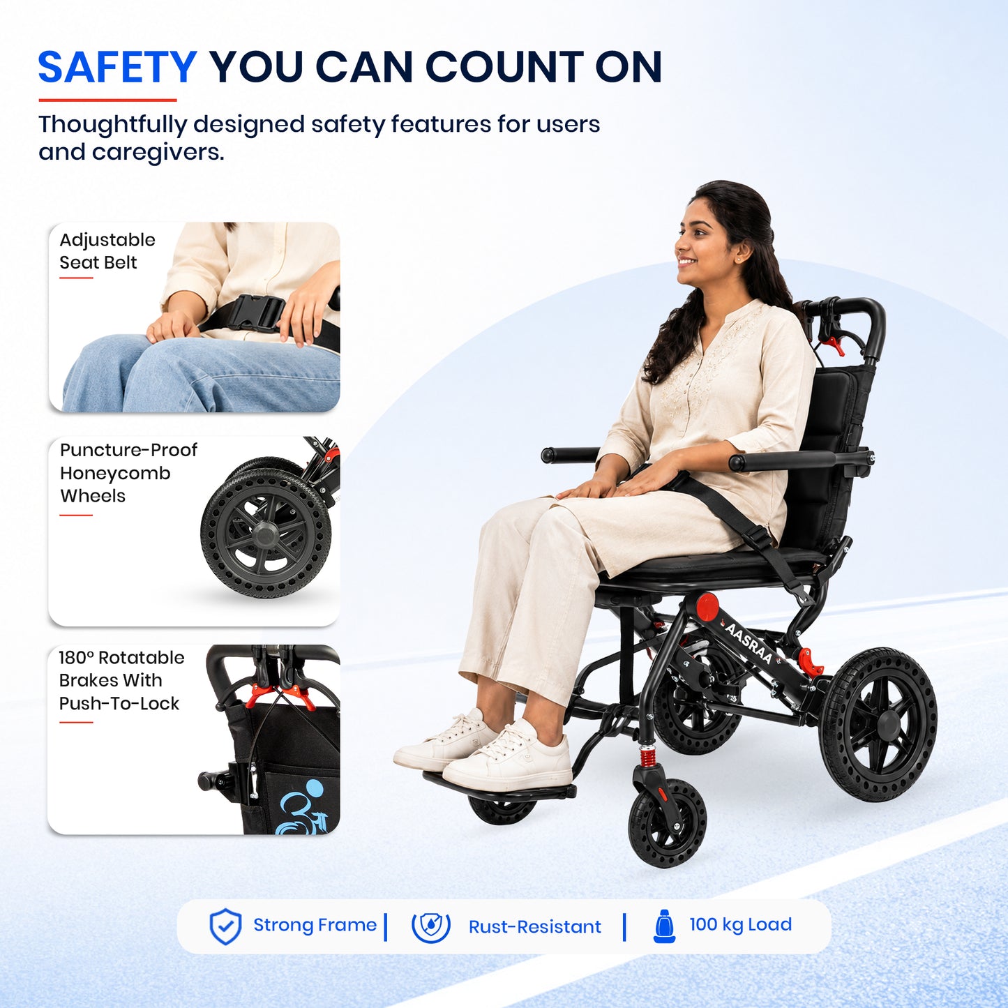 Aasraa Flyte Plus AR137B | Lightweight Travel Wheelchair (19 Inch Seat Width / AL Frame)