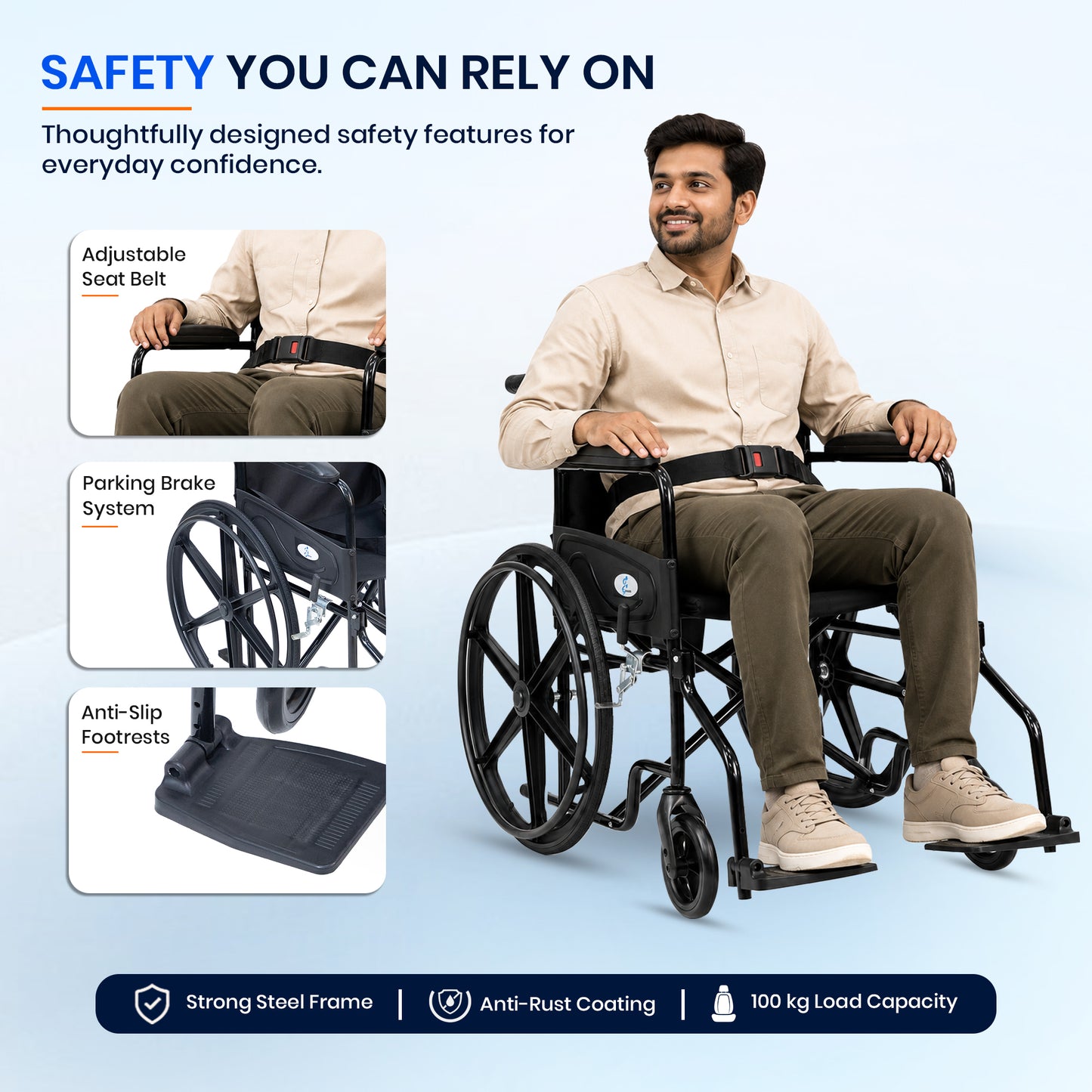Aasraa Budget AR209B | Compact Folding Wheelchair
