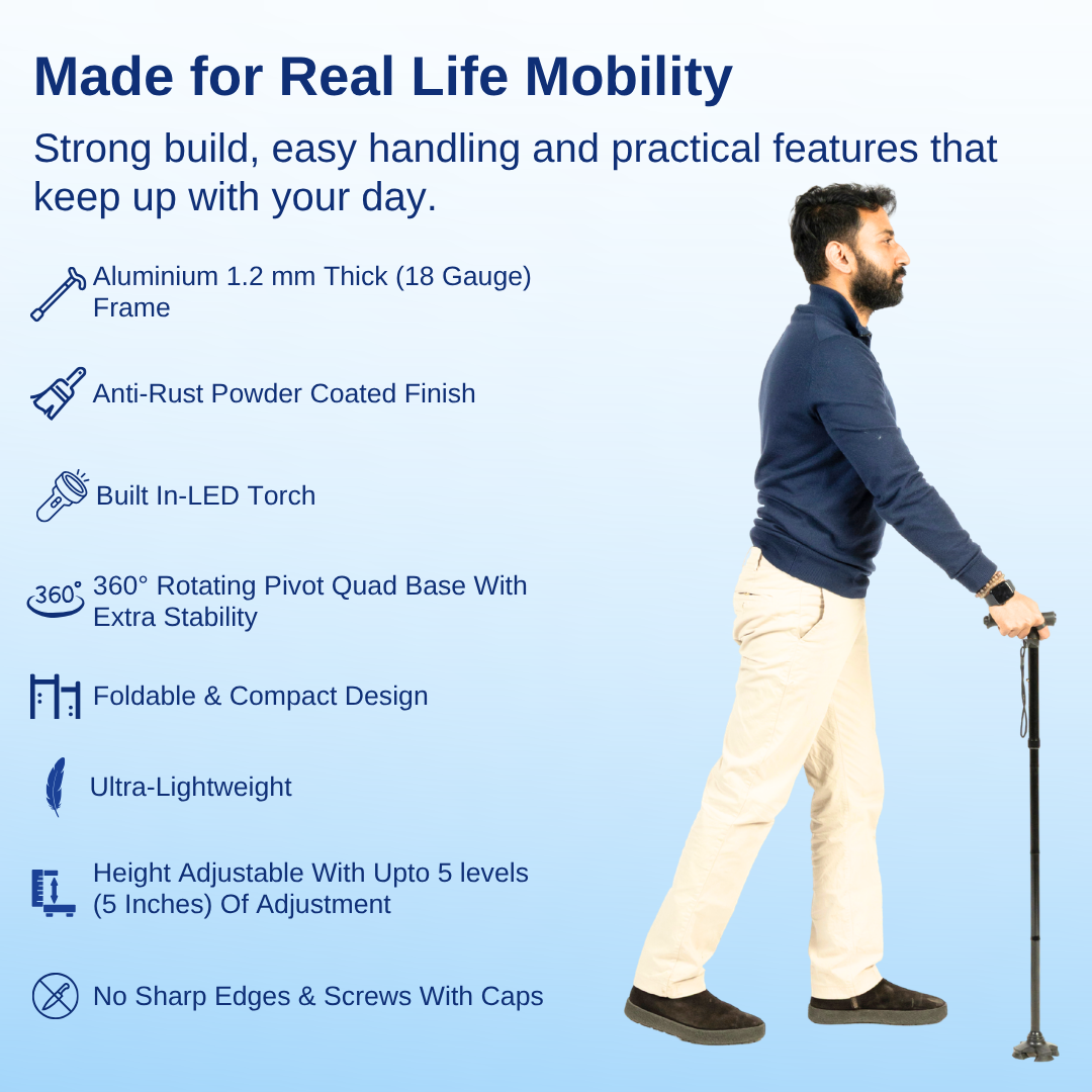Aasraa Glow ARL55B | Folding Walking Stick With LED Light