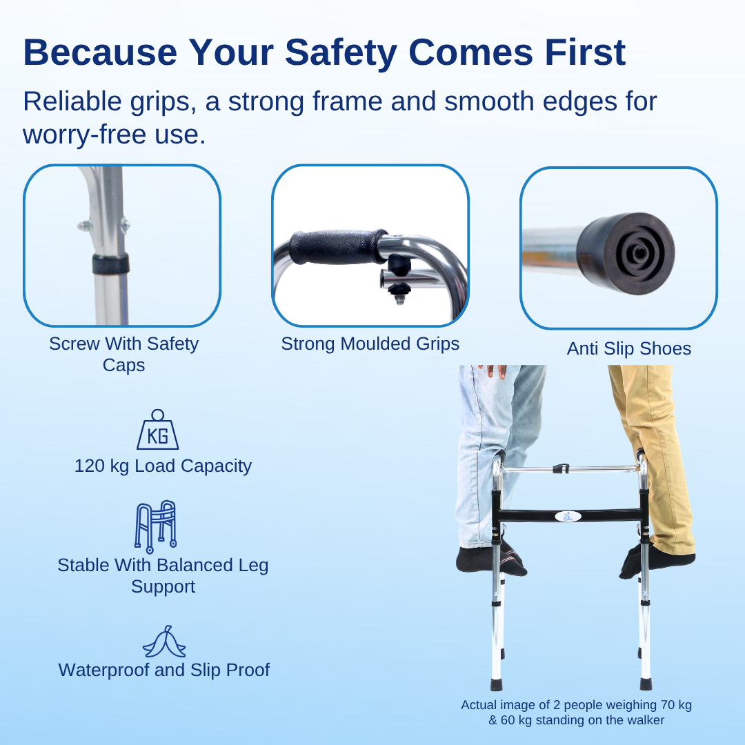 Aasraa Stepsure ARS05C | Aluminium Folding Step Walker With Dual Walking Modes (Shiny Finish)