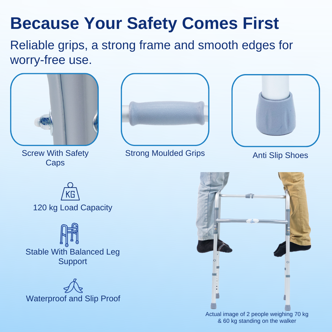 Aasraa Easystep ARW25A | Aluminium Folding Walker With Dual Walking Modes (Matt Finish)