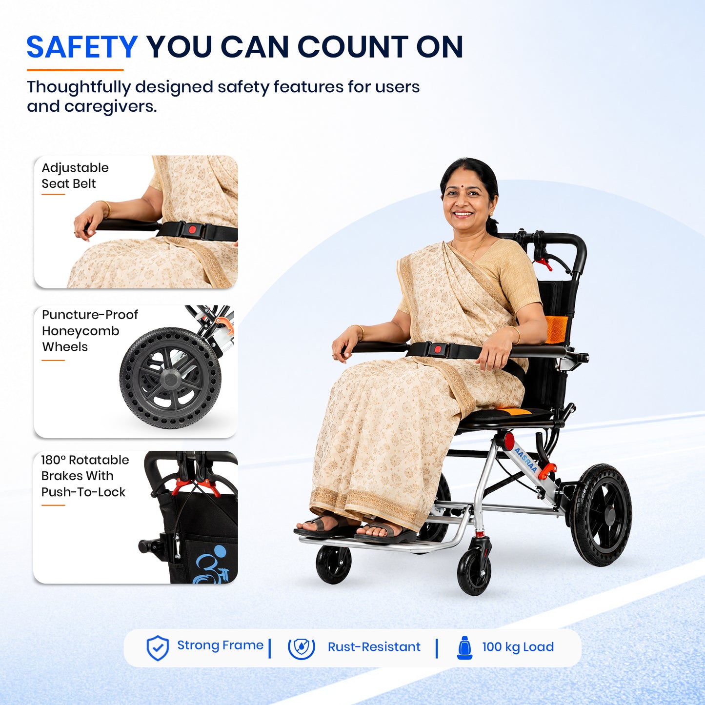 Aasraa Flyte Go Plus AR117S | Lightweight Travel Wheelchair (18 Inch Seat Width / MS Frame)