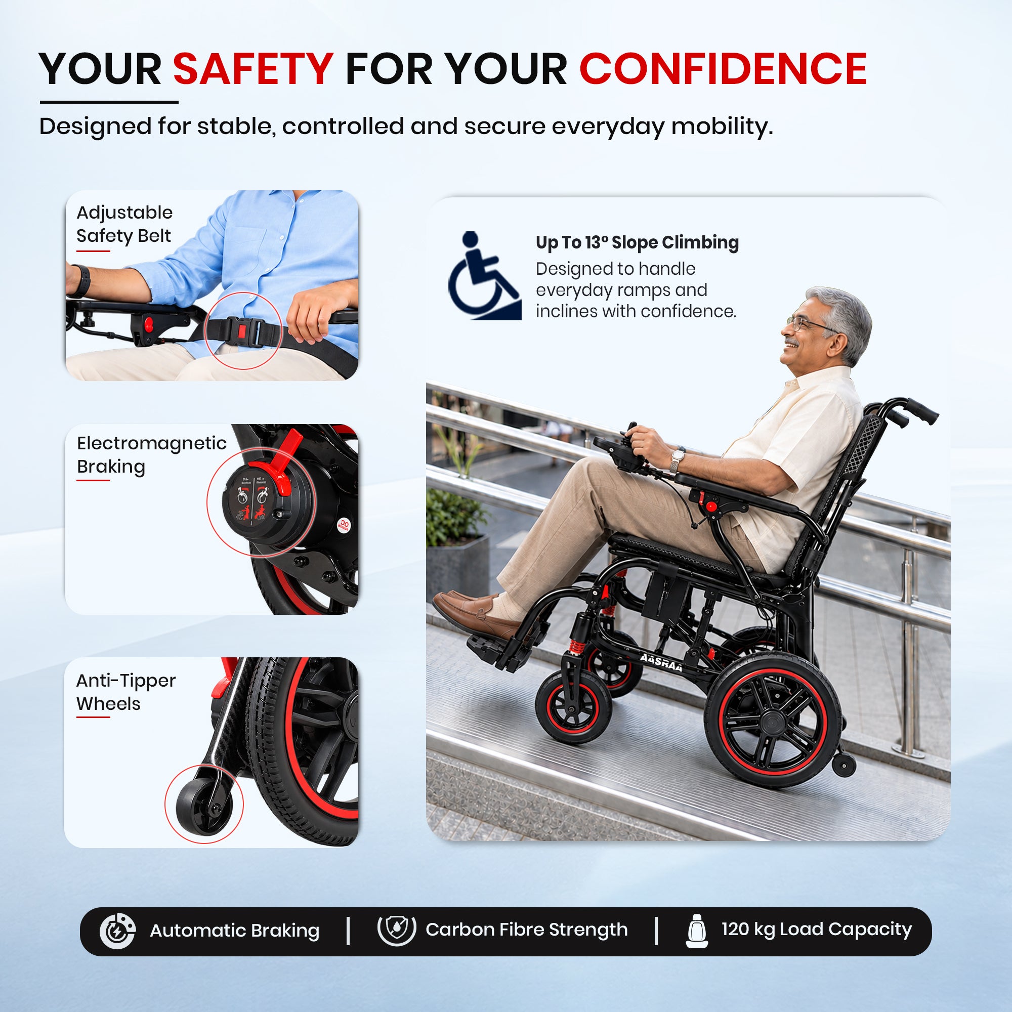 Aasraa Power Air 1 ARC01B | Ultra-Lightweight Carbon Fibre Electric Wheelchair