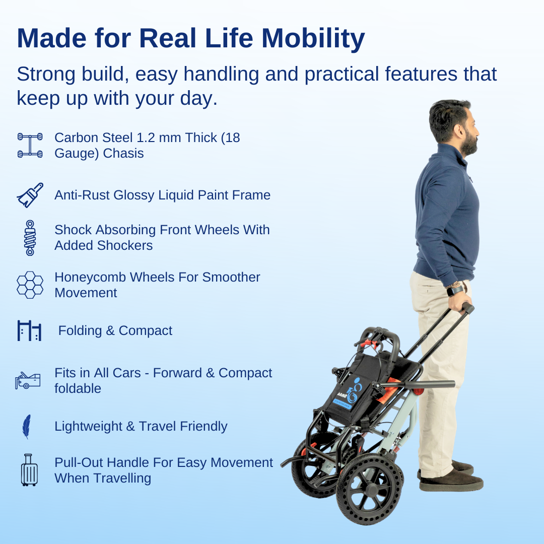 Aasraa Flyte Go AR107Y | Lightweight Travel Wheelchair (16 Inch Seat Width / MS Frame)