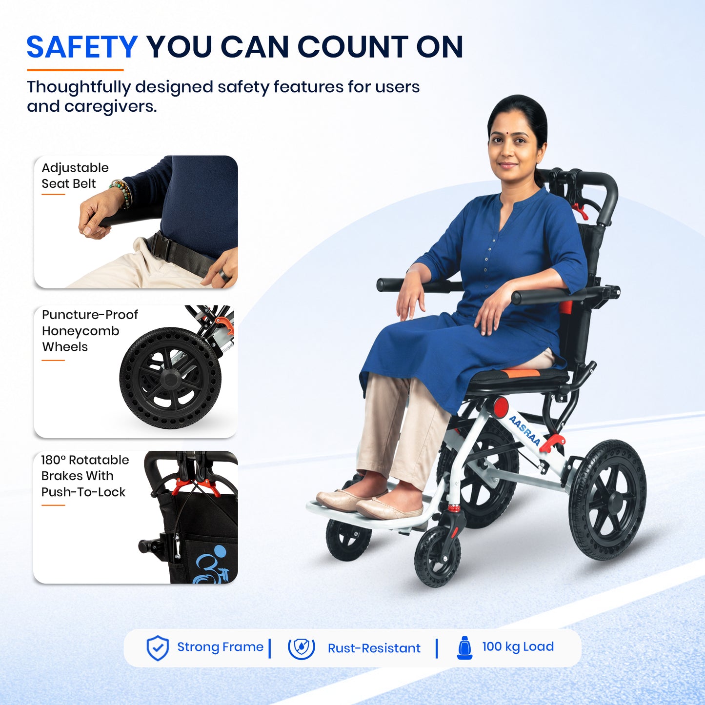 AASRAA Flyte Go AR107Y | Lightweight Travel Wheelchair (15 Inch Seat / MS Frame)