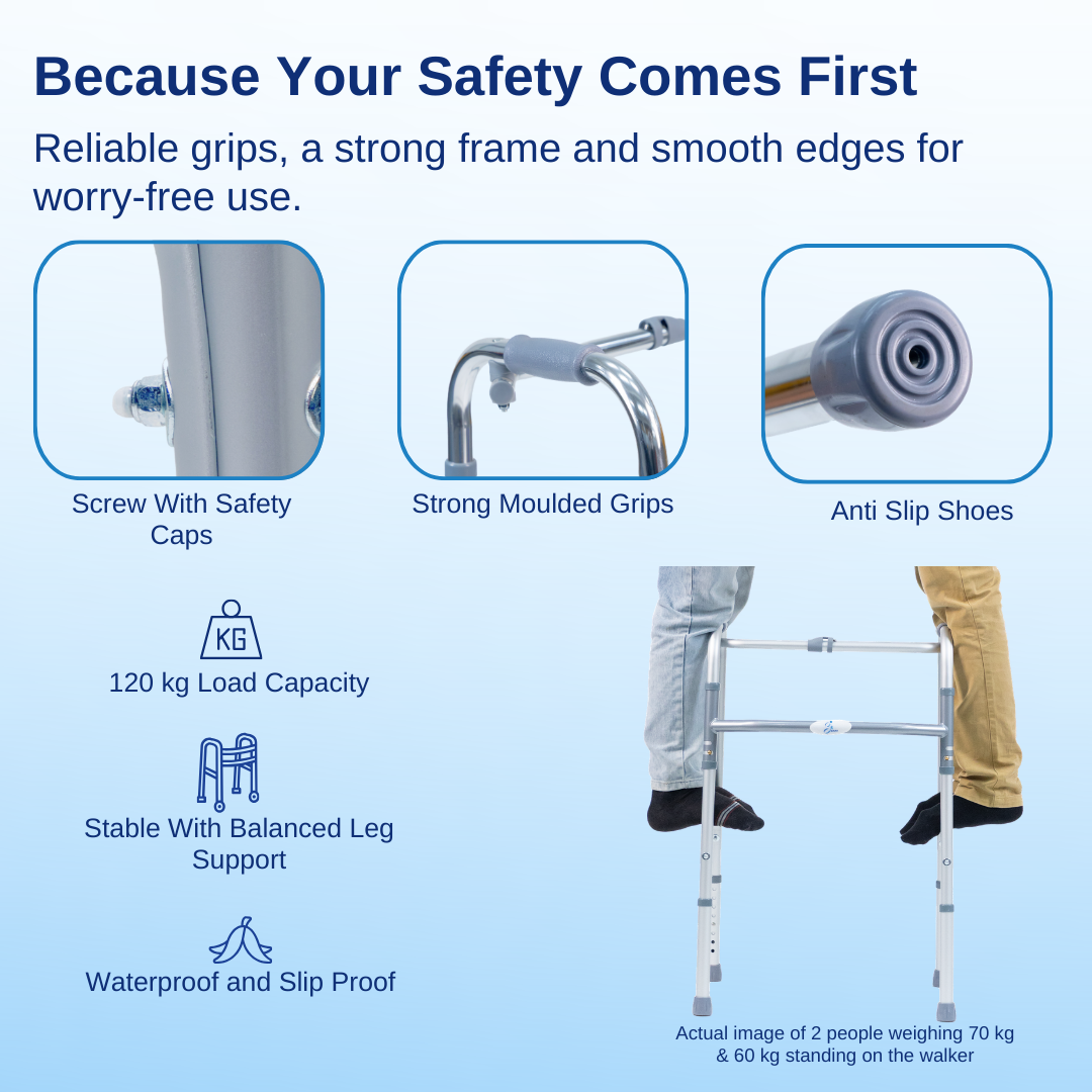 Aasraa Chromemate ARW15C | Aluminium Folding Walker With Dual Walking Modes (Shiny Finish)