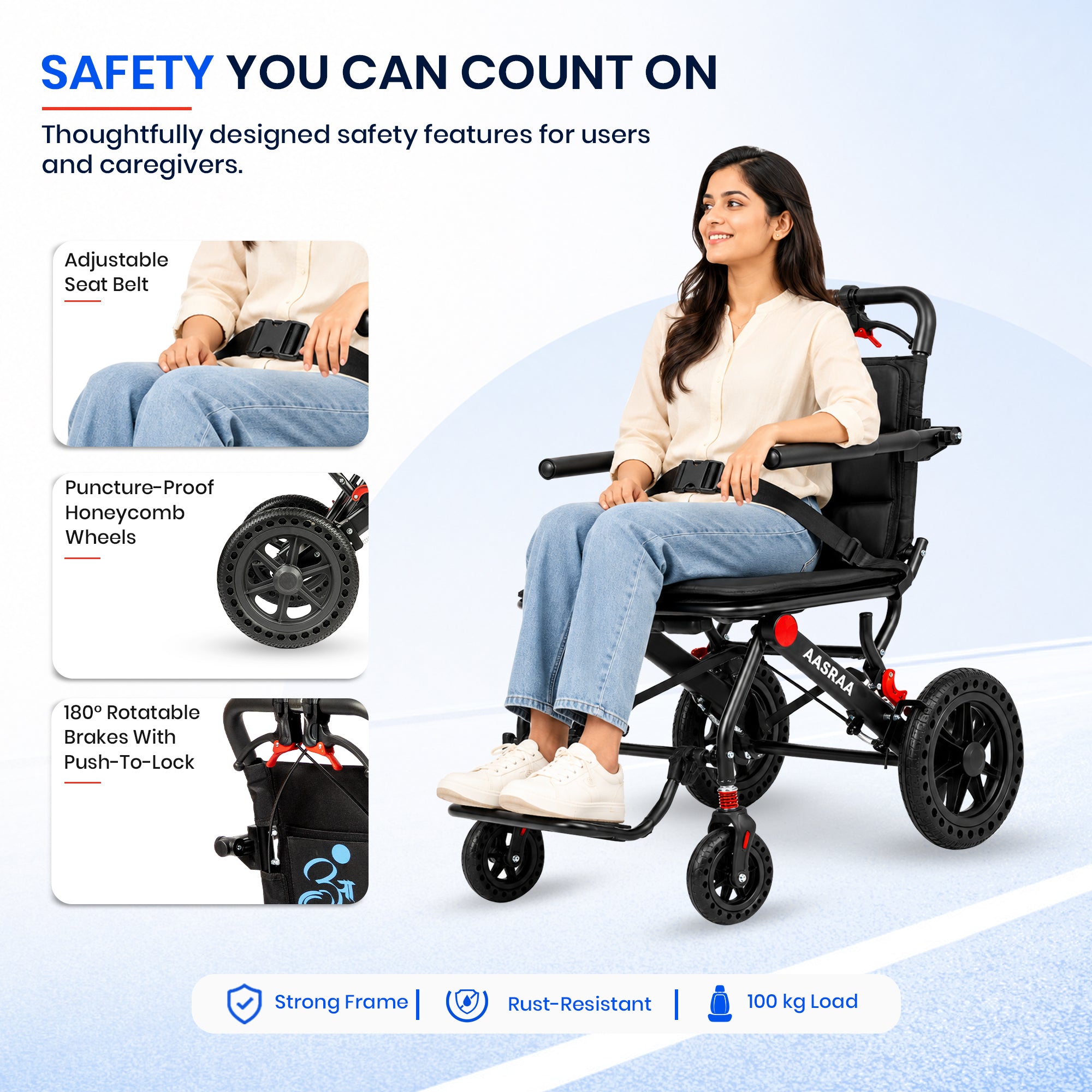Aasraa Flyte Lite AR127B | Lightweight Travel Wheelchair (16 Inch Seat Width / AL Frame)
