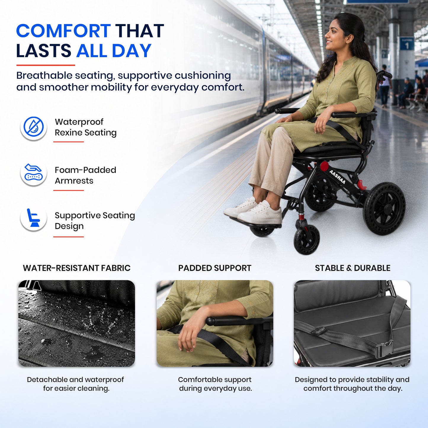 Aasraa Flyte Plus AR137B | Lightweight Travel Wheelchair (19 Inch Seat Width / AL Frame)