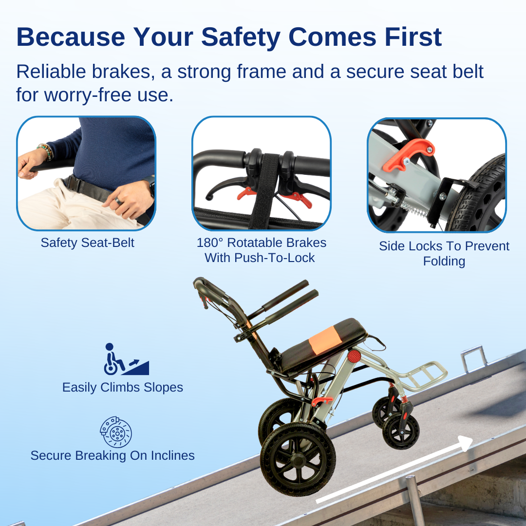 Aasraa Flyte Go Plus AR117S | Lightweight Travel Wheelchair (18 Inch Seat Width / MS Frame)