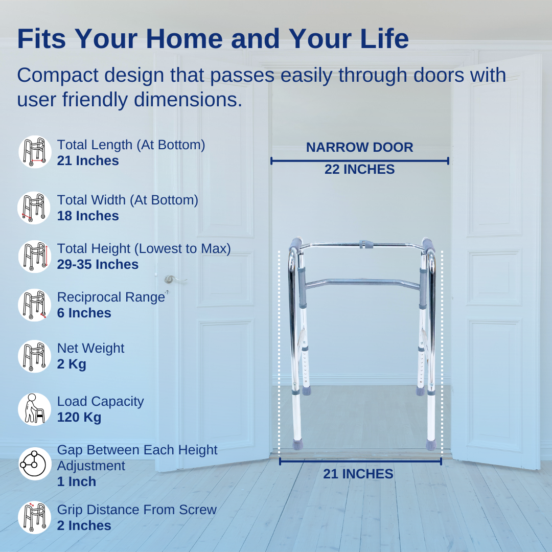 Aasraa Chromemate ARW15C | Aluminium Folding Walker With Dual Walking Modes (Shiny Finish)