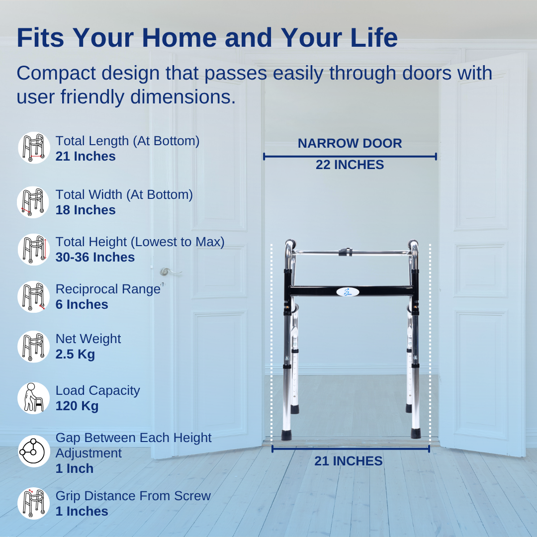 Aasraa Stepsure ARS05C | Aluminium Folding Step Walker With Dual Walking Modes (Shiny Finish)