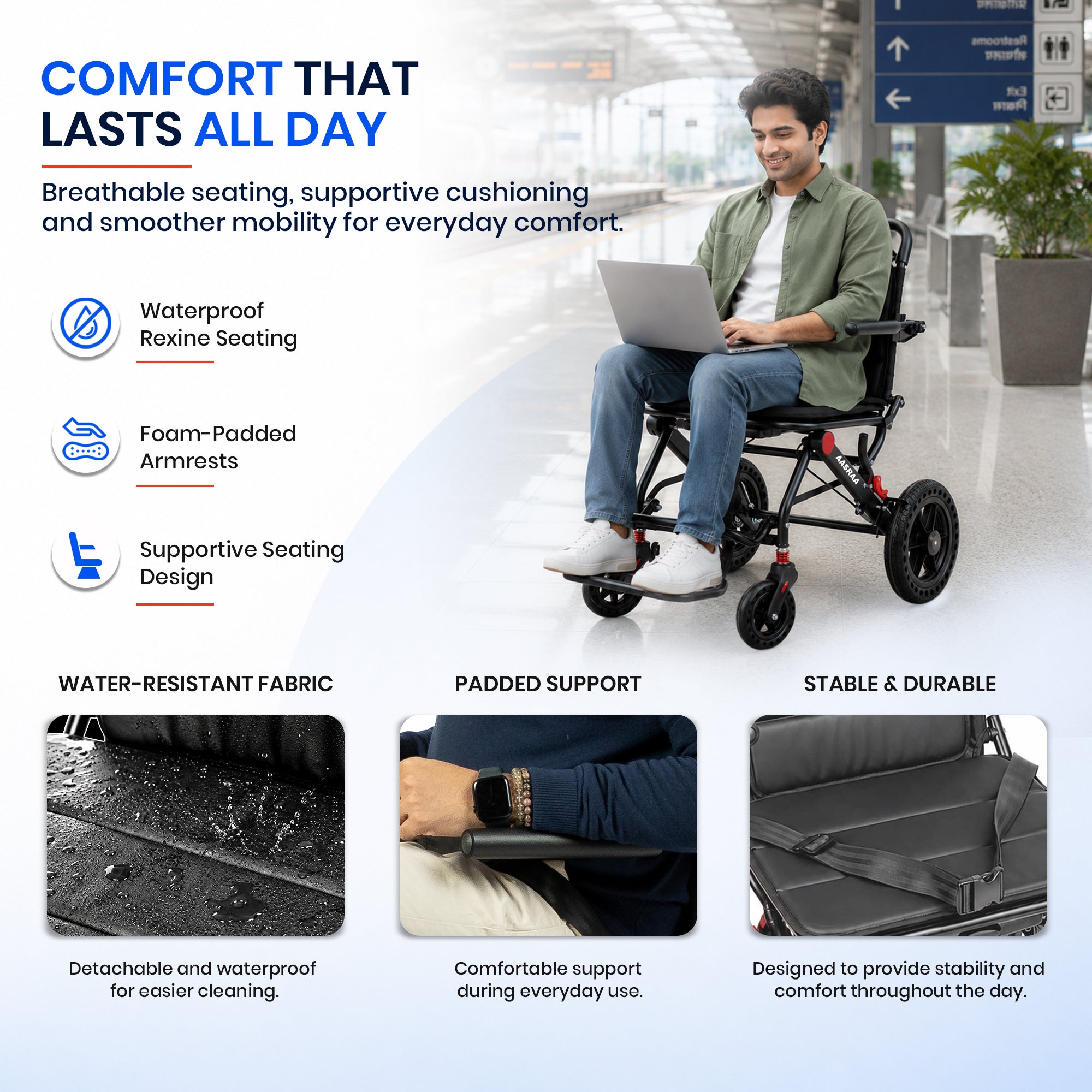 Aasraa Flyte Lite AR127B | Lightweight Travel Wheelchair (16 Inch Seat Width / AL Frame)