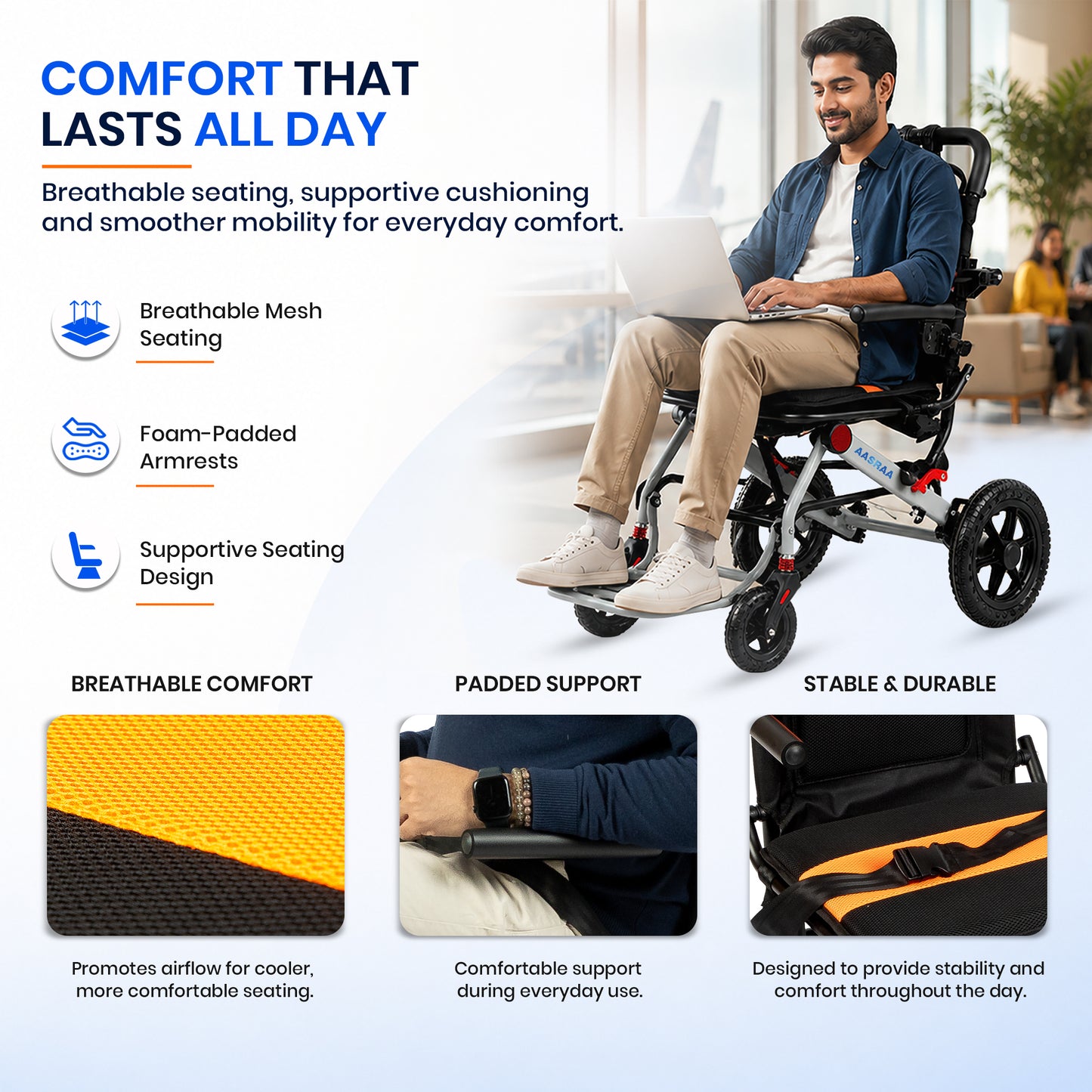 AASRAA Flyte Go AR107Y | Lightweight Travel Wheelchair (15 Inch Seat / MS Frame)