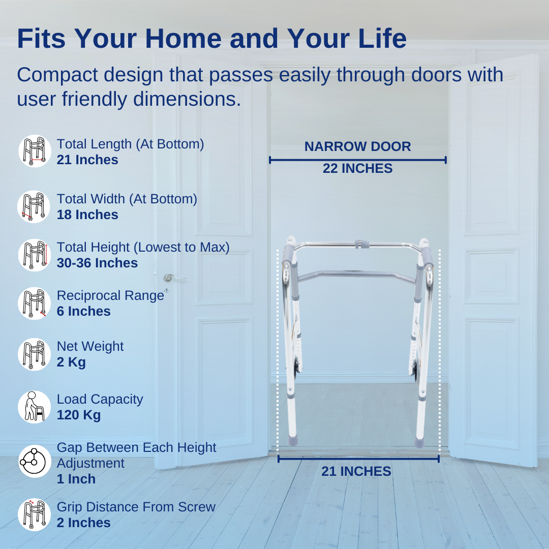 Aasraa Chromemate+ ARW35C | Aluminium Folding Walker With Wheels & Dual Walking Modes (Shiny Finish)