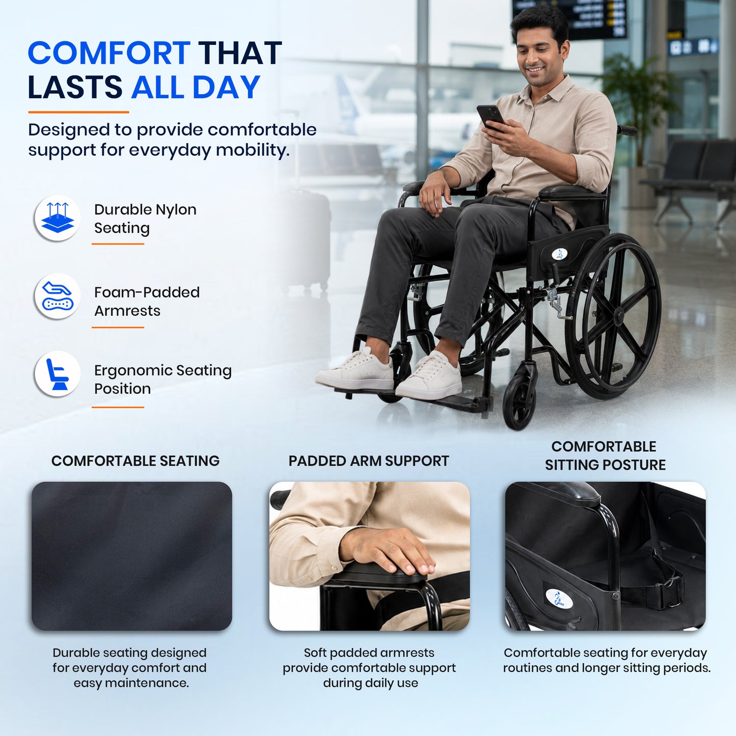 Aasraa Budget AR209B | Compact Folding Wheelchair