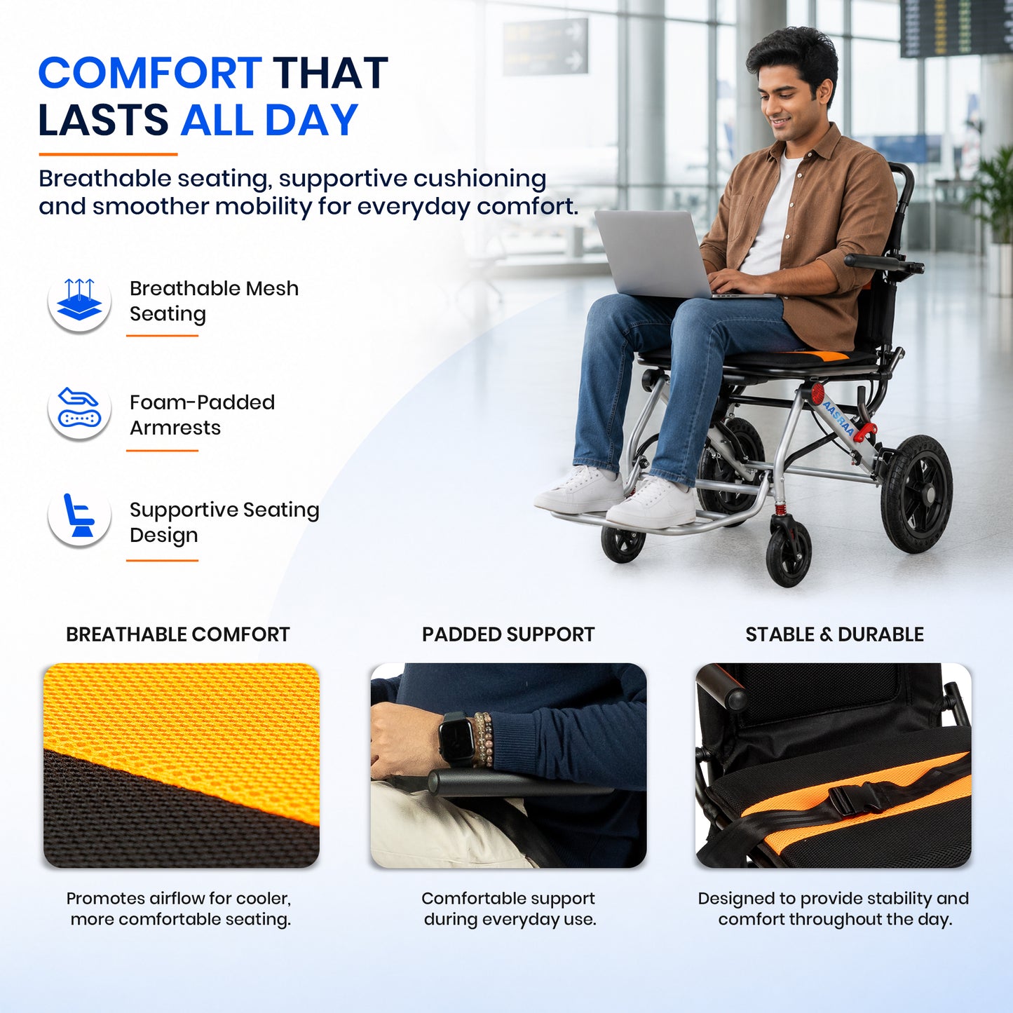 Aasraa Flyte Go Plus AR117S | Lightweight Travel Wheelchair (18 Inch Seat Width / MS Frame)