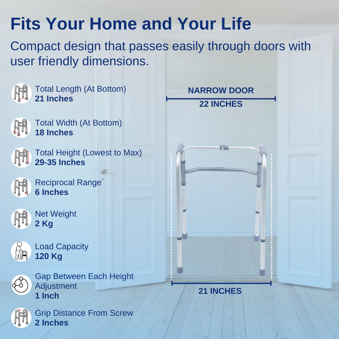 Aasraa Easystep ARW25A | Aluminium Folding Walker With Dual Walking Modes (Matt Finish)