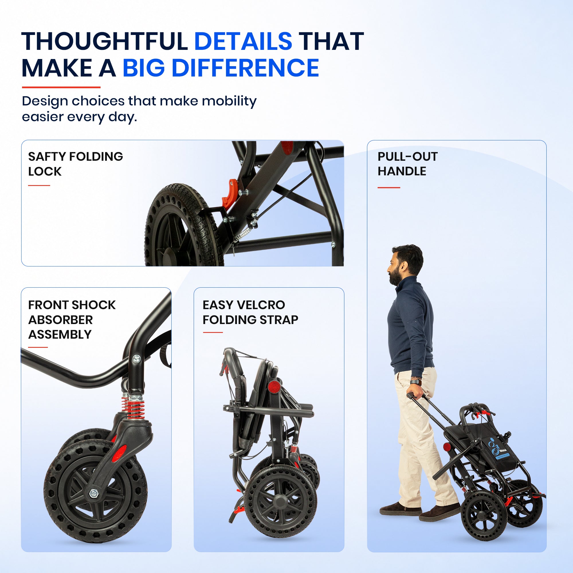 Aasraa Flyte Plus AR137B | Lightweight Travel Wheelchair (19 Inch Seat Width / AL Frame)