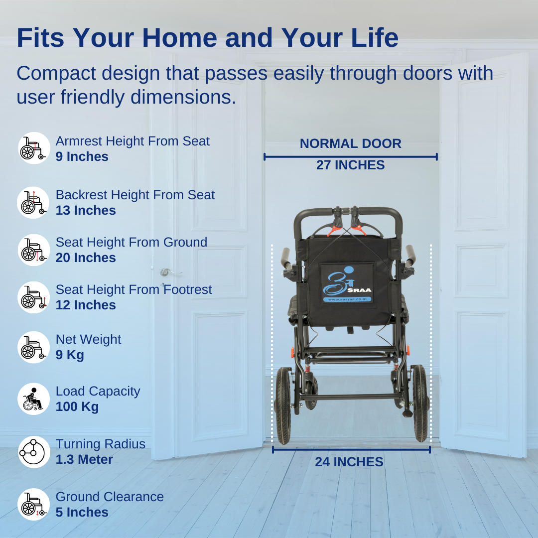 Aasraa Flyte Plus AR137B | Lightweight Travel Wheelchair (19 Inch Seat Width / AL Frame)