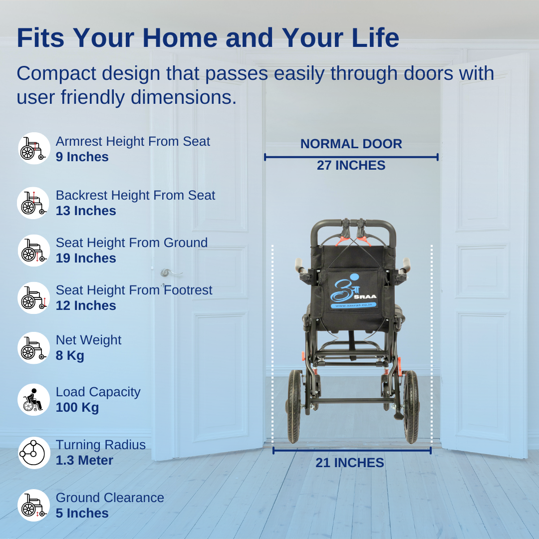 Aasraa Flyte Lite AR127B | Lightweight Travel Wheelchair (16 Inch Seat Width / AL Frame)