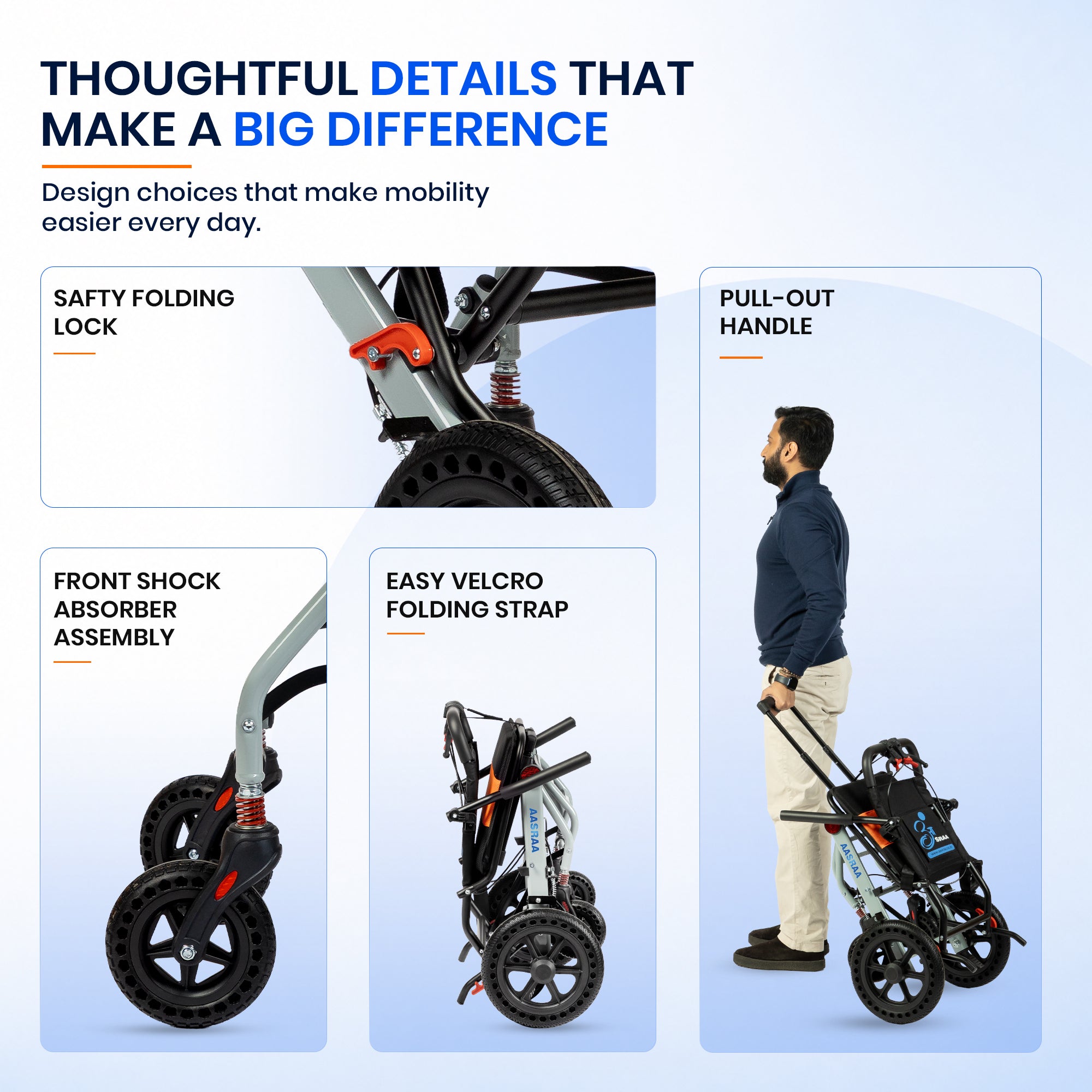 AASRAA Flyte Go AR107Y | Lightweight Travel Wheelchair (15 Inch Seat / MS Frame)