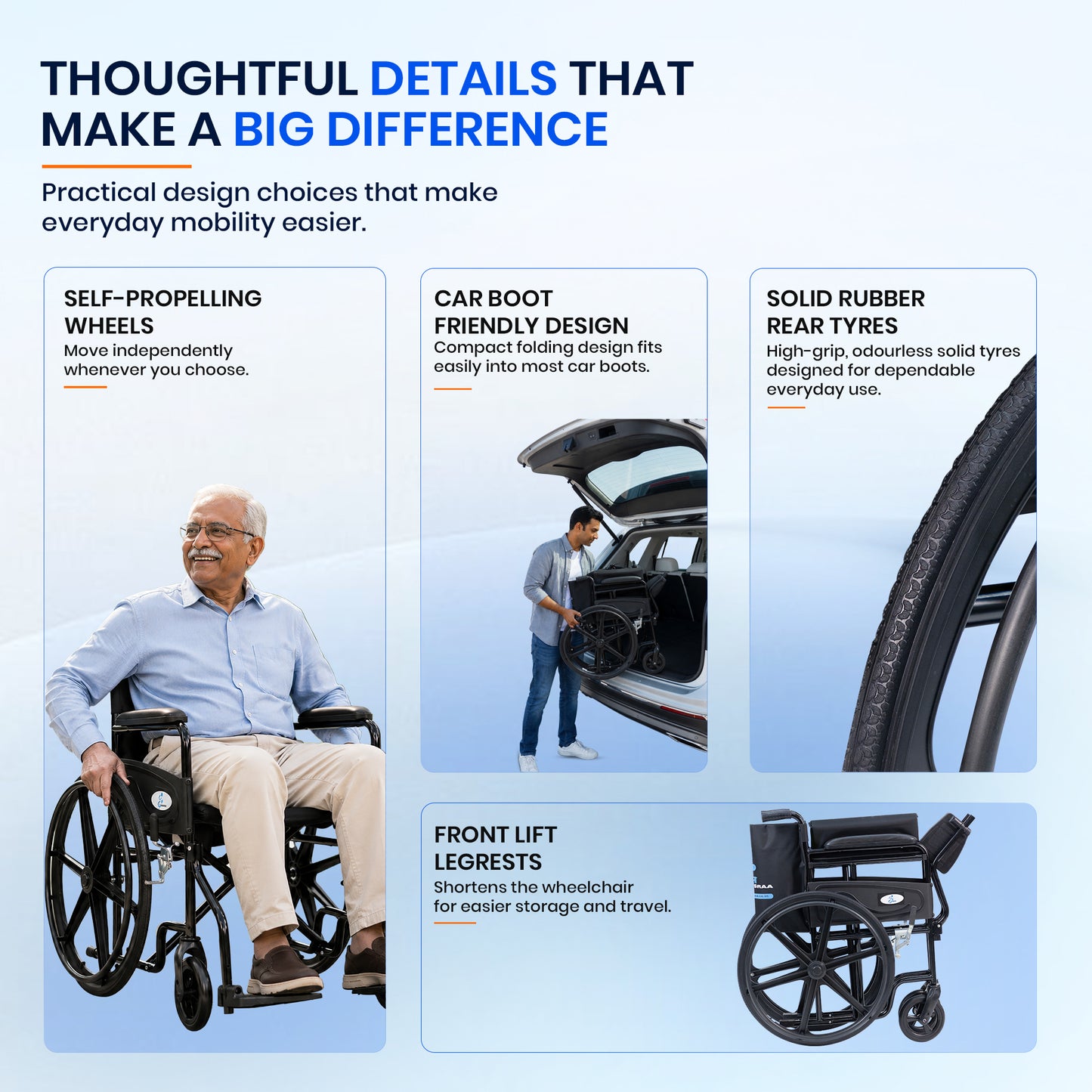Aasraa Budget AR209B | Compact Folding Wheelchair