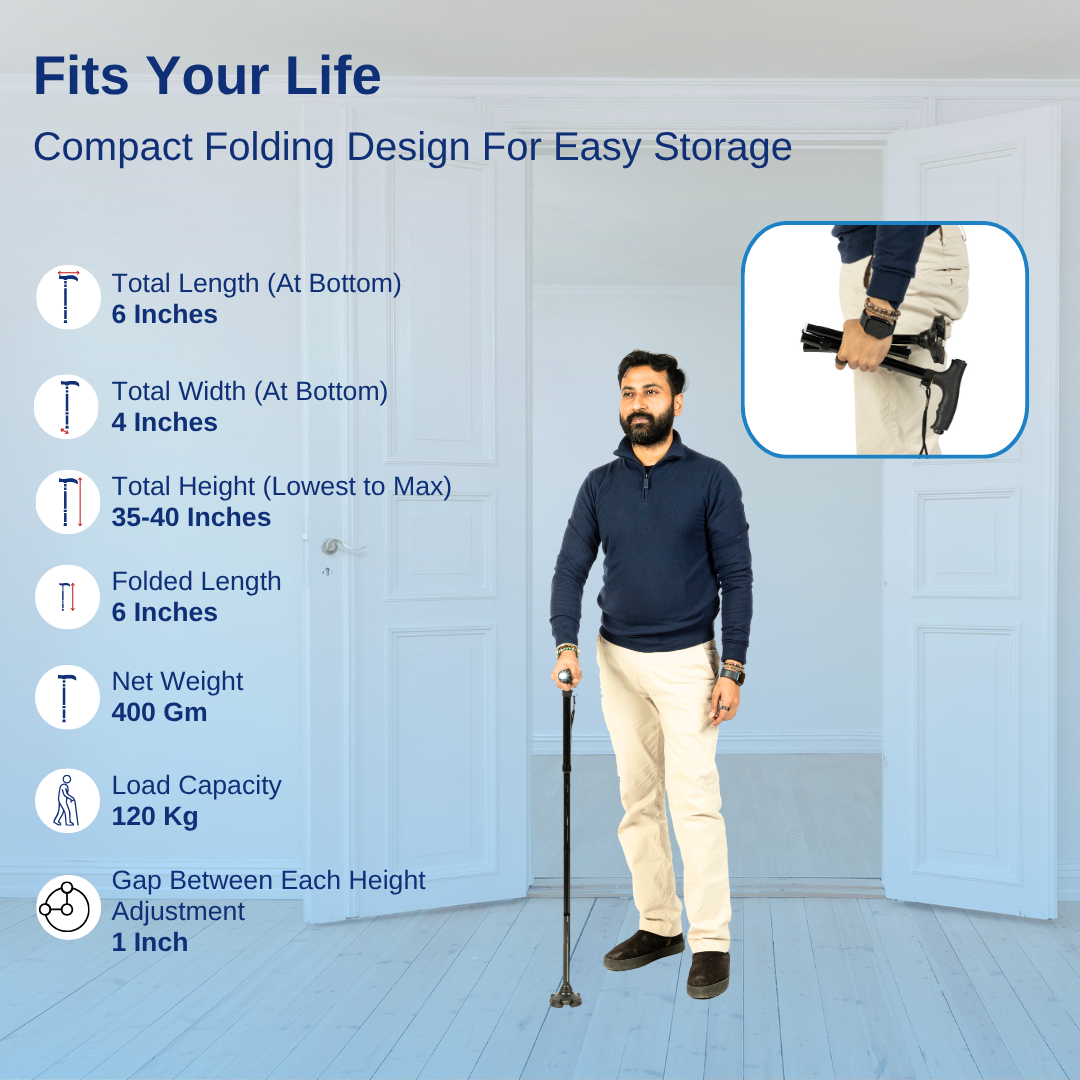 Aasraa Glow ARL55B | Folding Walking Stick With LED Light