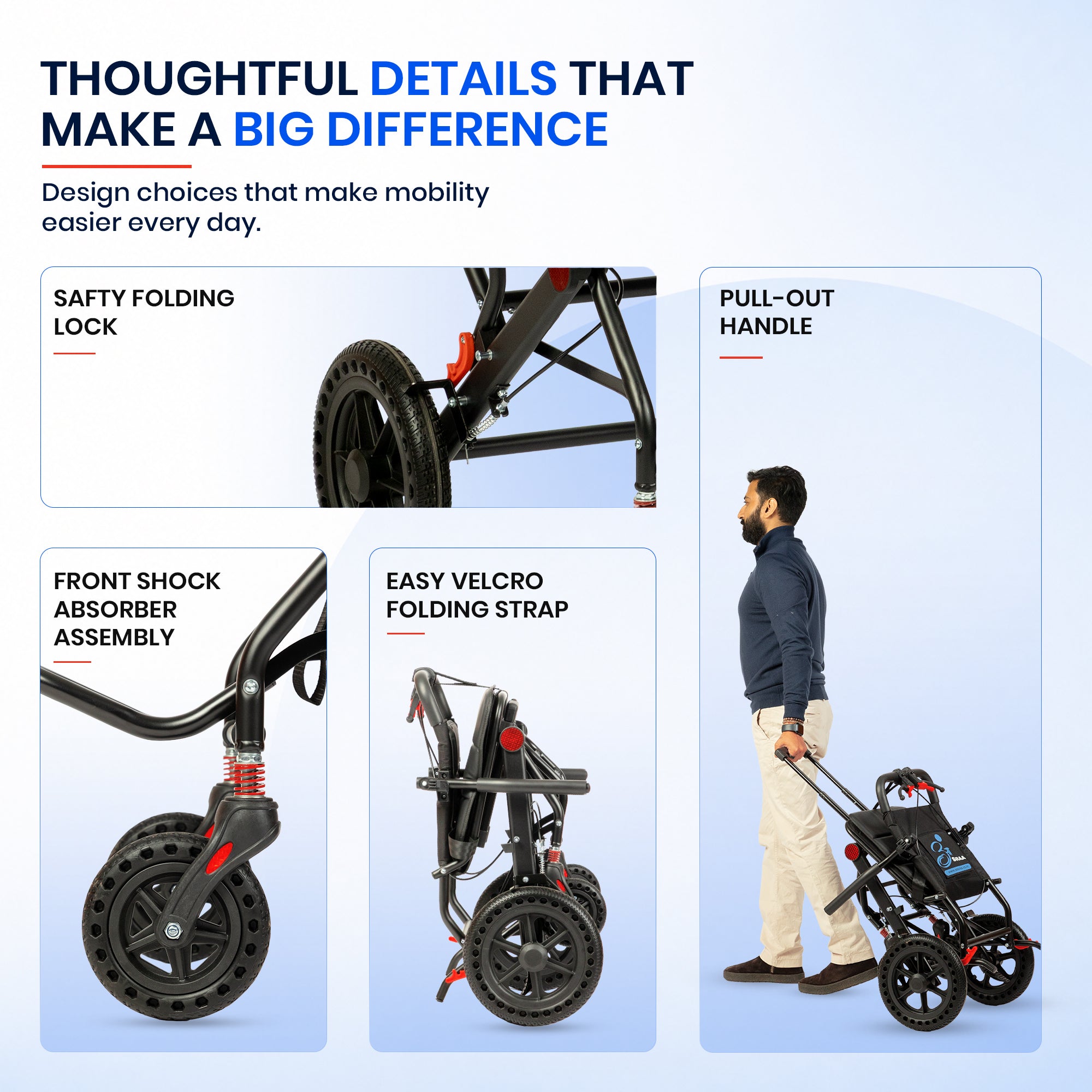 Aasraa Flyte Lite AR127B | Lightweight Travel Wheelchair (16 Inch Seat Width / AL Frame)