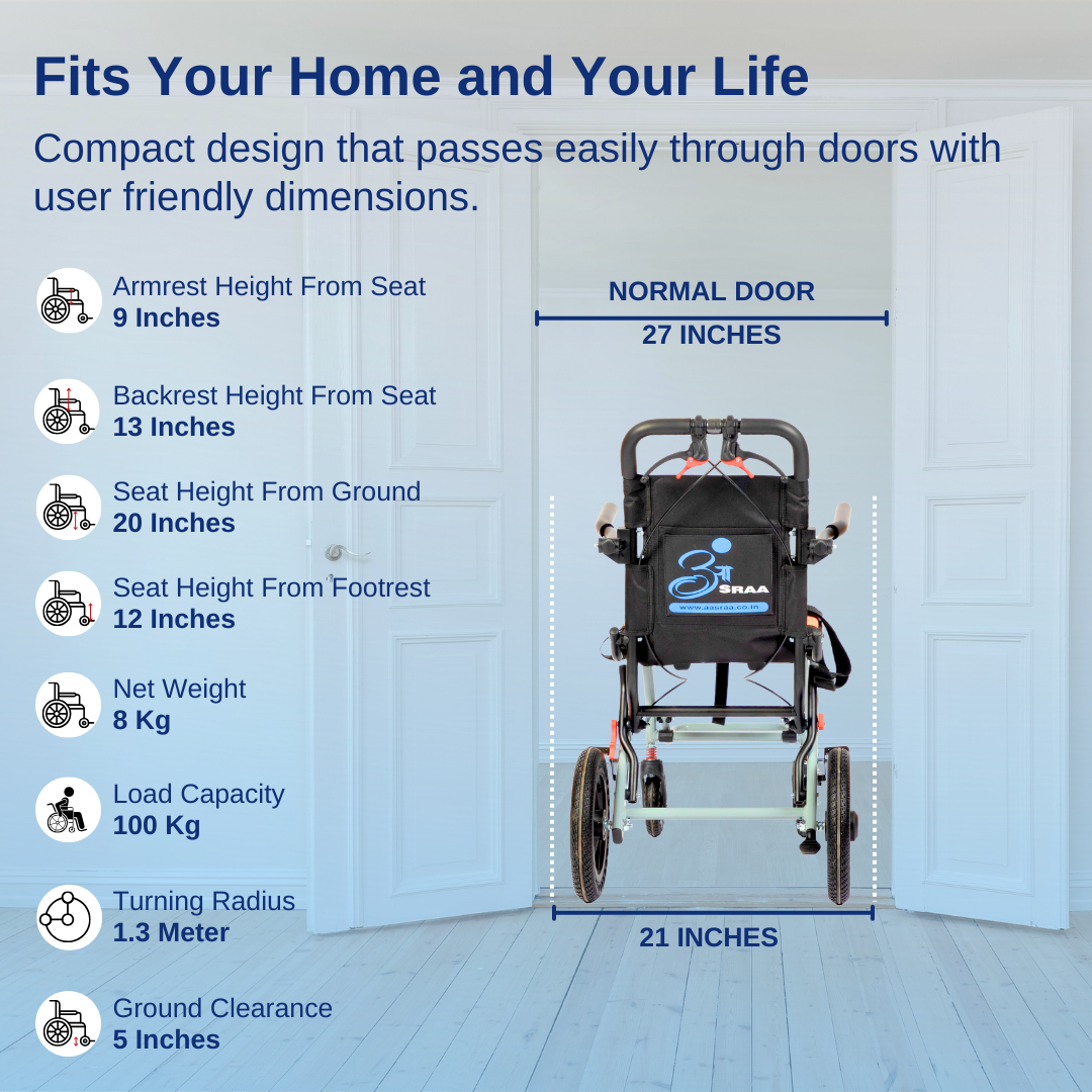 Aasraa Flyte Go AR107Y | Lightweight Travel Wheelchair (16 Inch Seat Width / MS Frame)