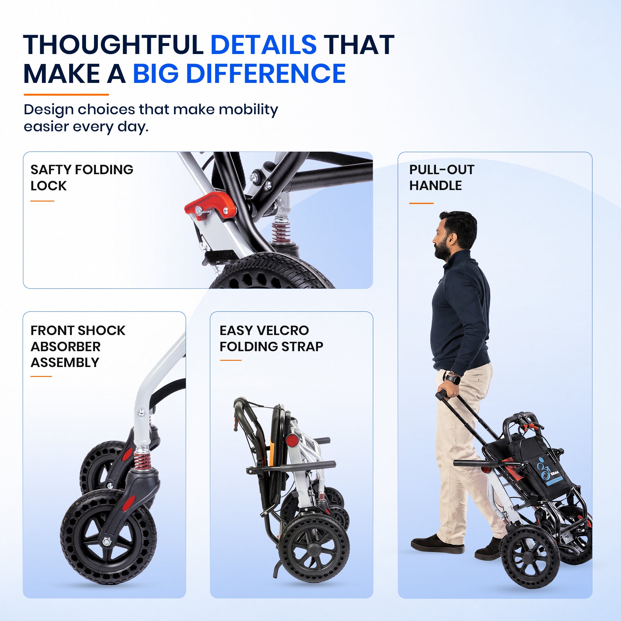 Aasraa Flyte Go Plus AR117S | Lightweight Travel Wheelchair (18 Inch Seat Width / MS Frame)