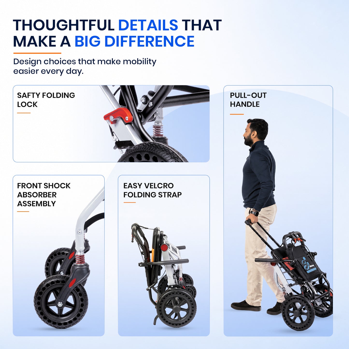 Aasraa Flyte Go Plus AR117S | Lightweight Travel Wheelchair (18 Inch Seat Width / MS Frame)