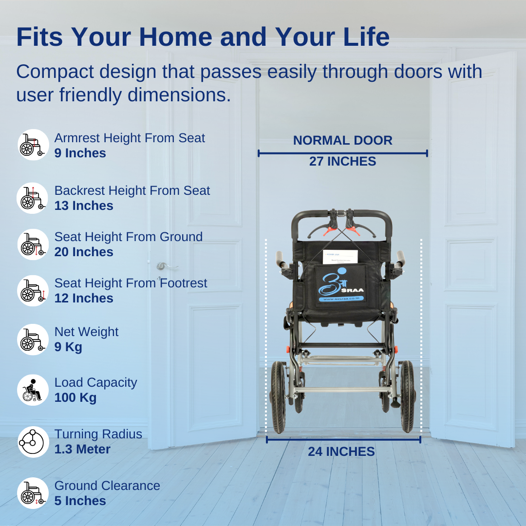 Aasraa Flyte Go Plus AR117S | Lightweight Travel Wheelchair (18 Inch Seat Width / MS Frame)