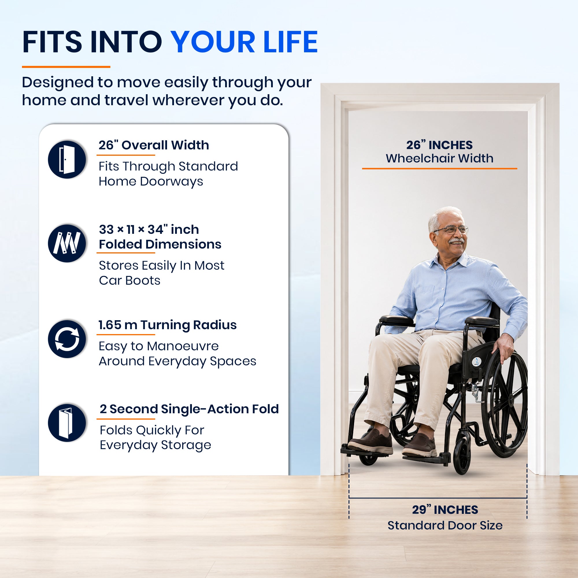 Aasraa Budget AR209B | Compact Folding Wheelchair