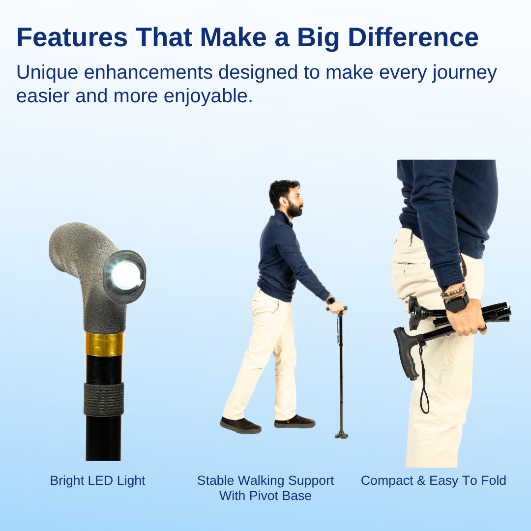 Aasraa Glow ARL55B | Folding Walking Stick With LED Light